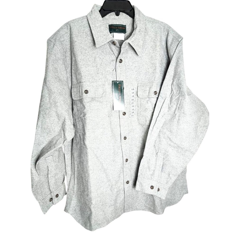 Field & Stream 1871 Men’s Large Grey Heather Button-Up Shirt –Cotton Rayon Blend